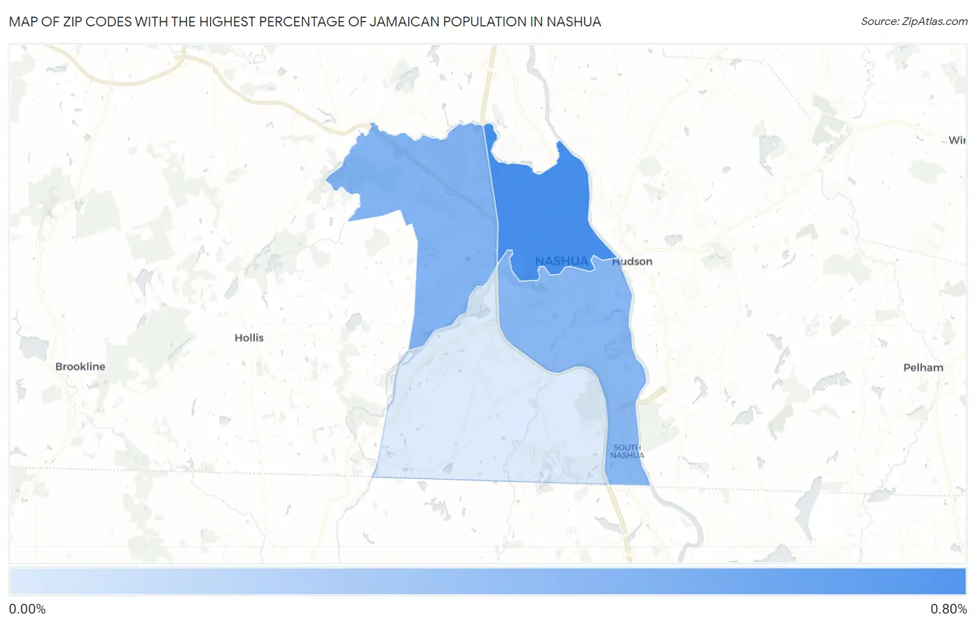 Zip Codes with the Highest Percentage of Jamaican Population in Nashua Map