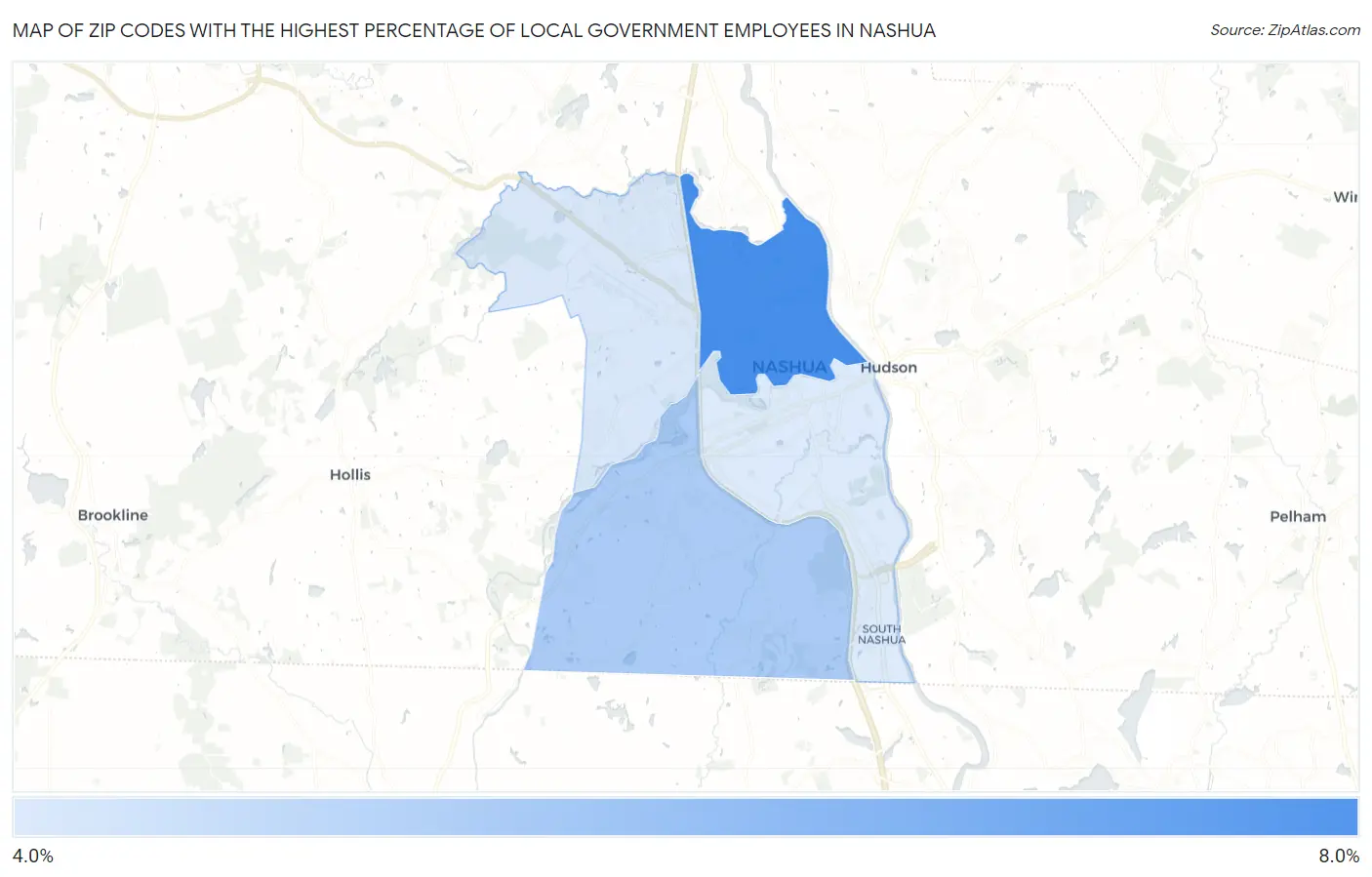 Zip Codes with the Highest Percentage of Local Government Employees in Nashua Map