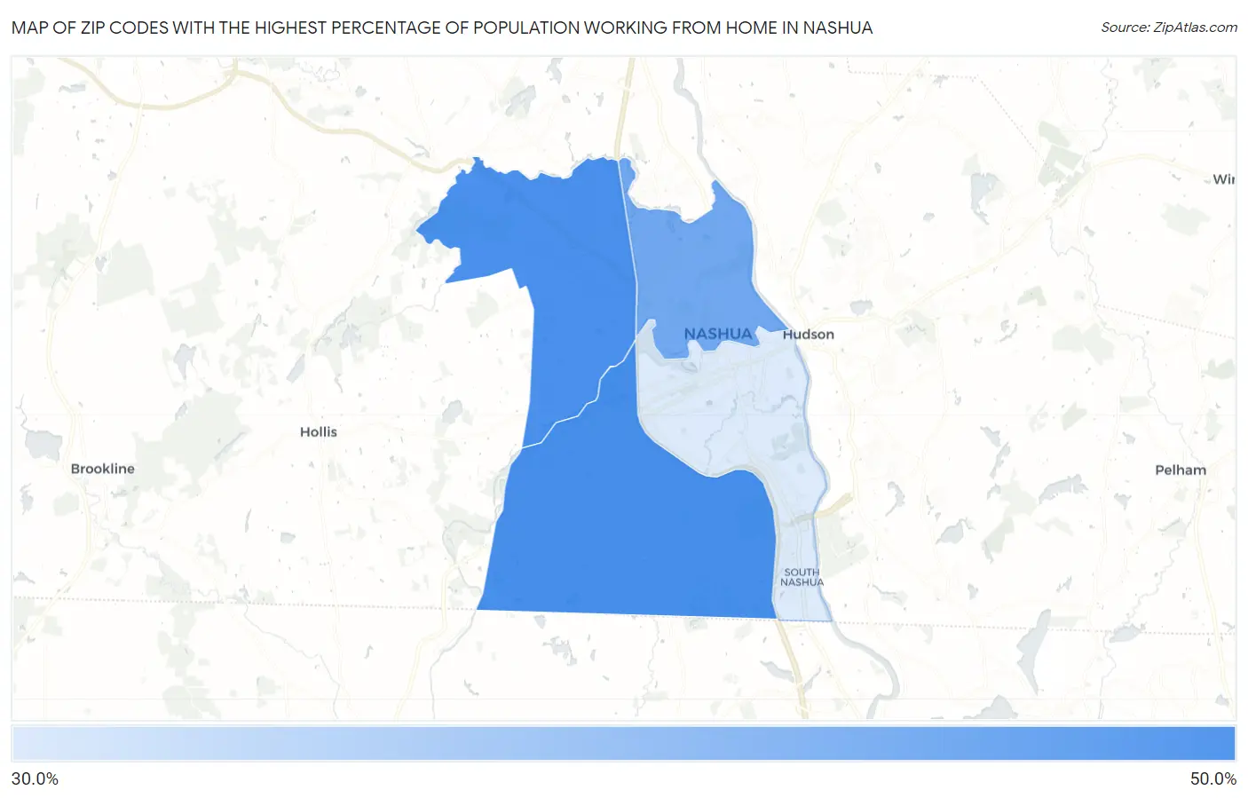 Zip Codes with the Highest Percentage of Population Working from Home in Nashua Map