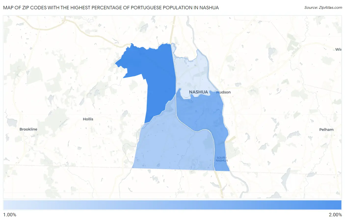 Zip Codes with the Highest Percentage of Portuguese Population in Nashua Map