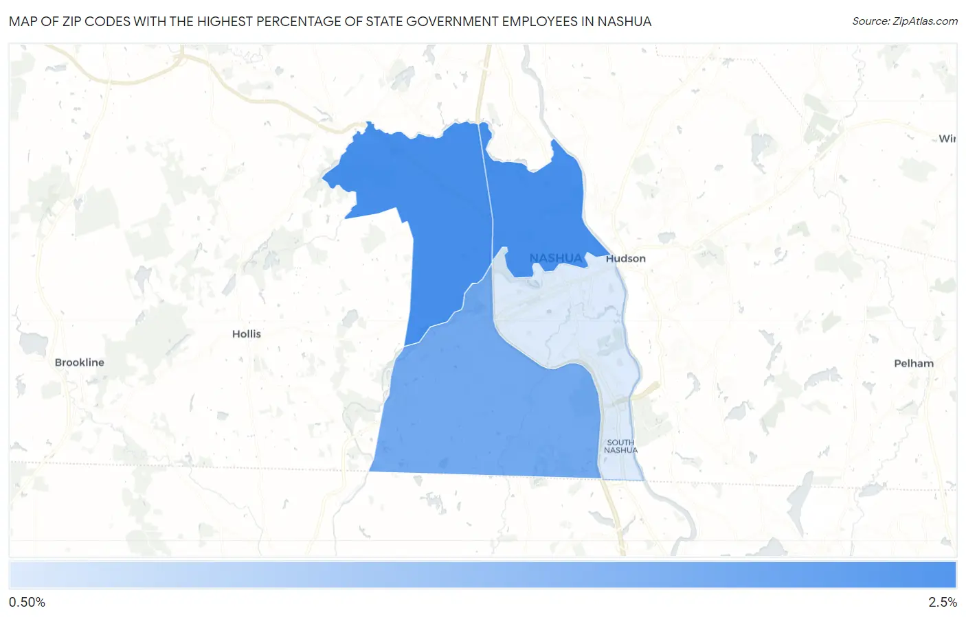 Zip Codes with the Highest Percentage of State Government Employees in Nashua Map