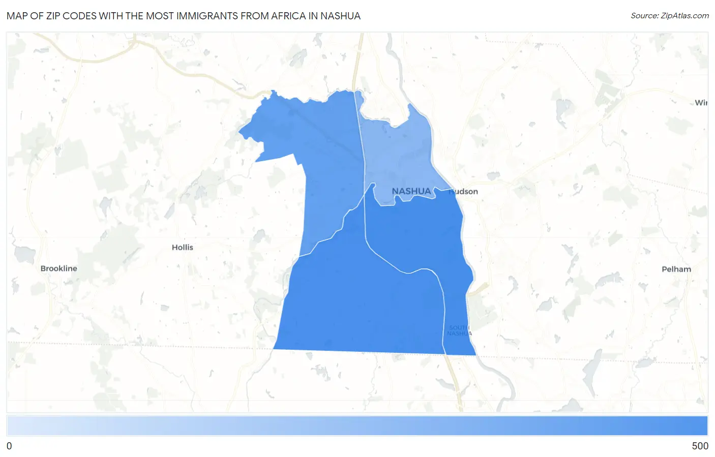 Zip Codes with the Most Immigrants from Africa in Nashua Map