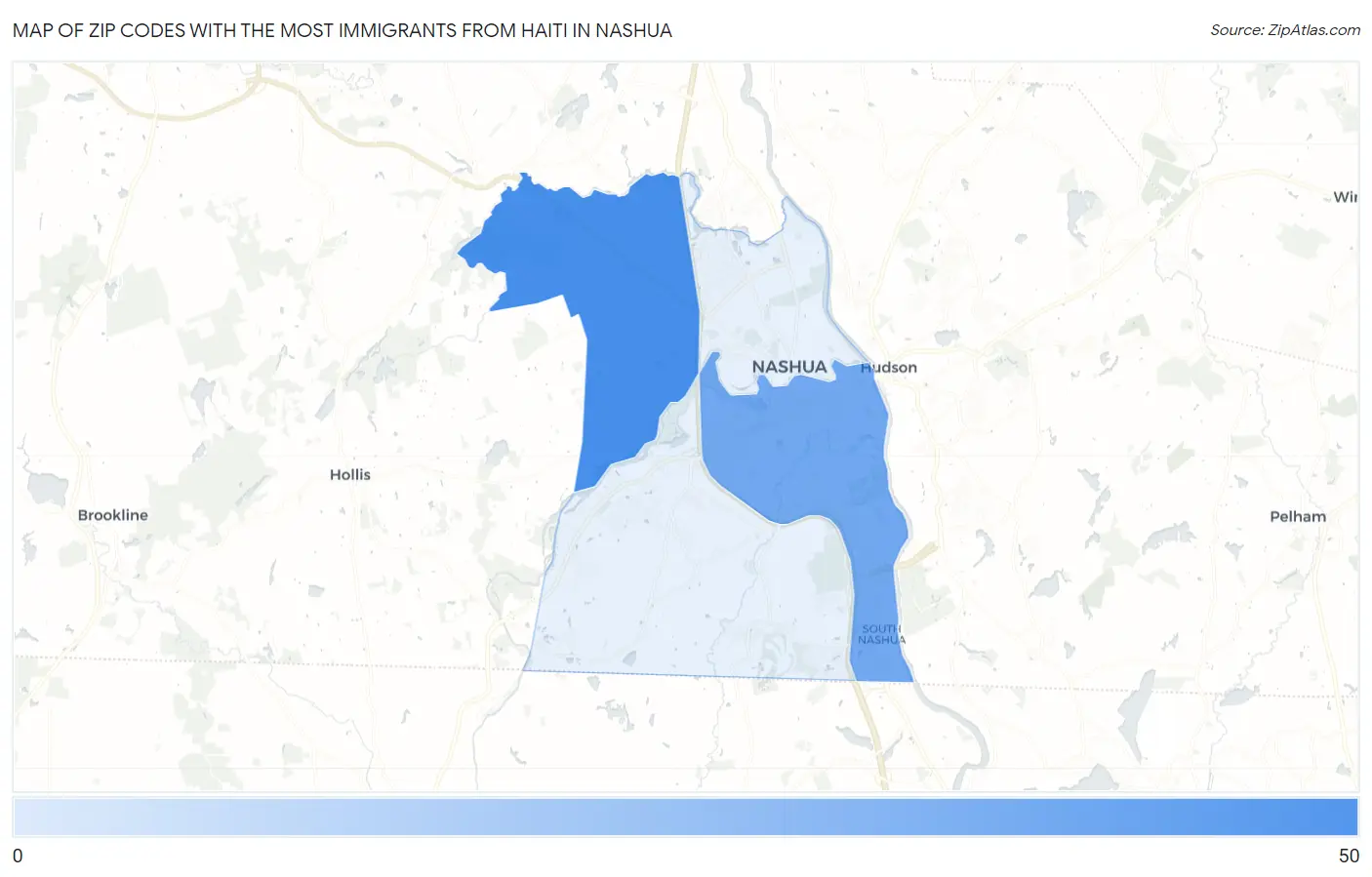 Zip Codes with the Most Immigrants from Haiti in Nashua Map