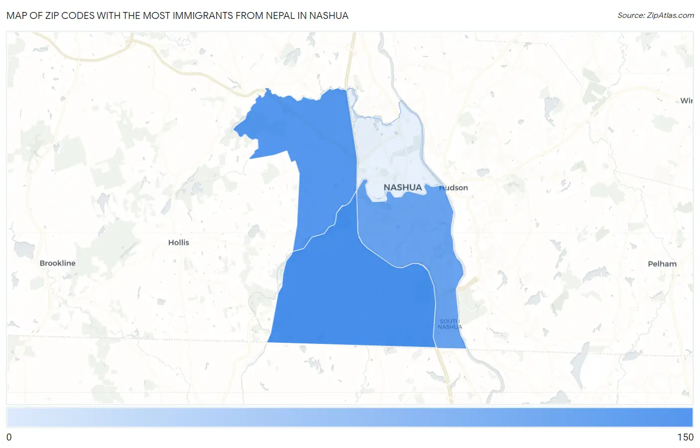 Zip Codes with the Most Immigrants from Nepal in Nashua Map