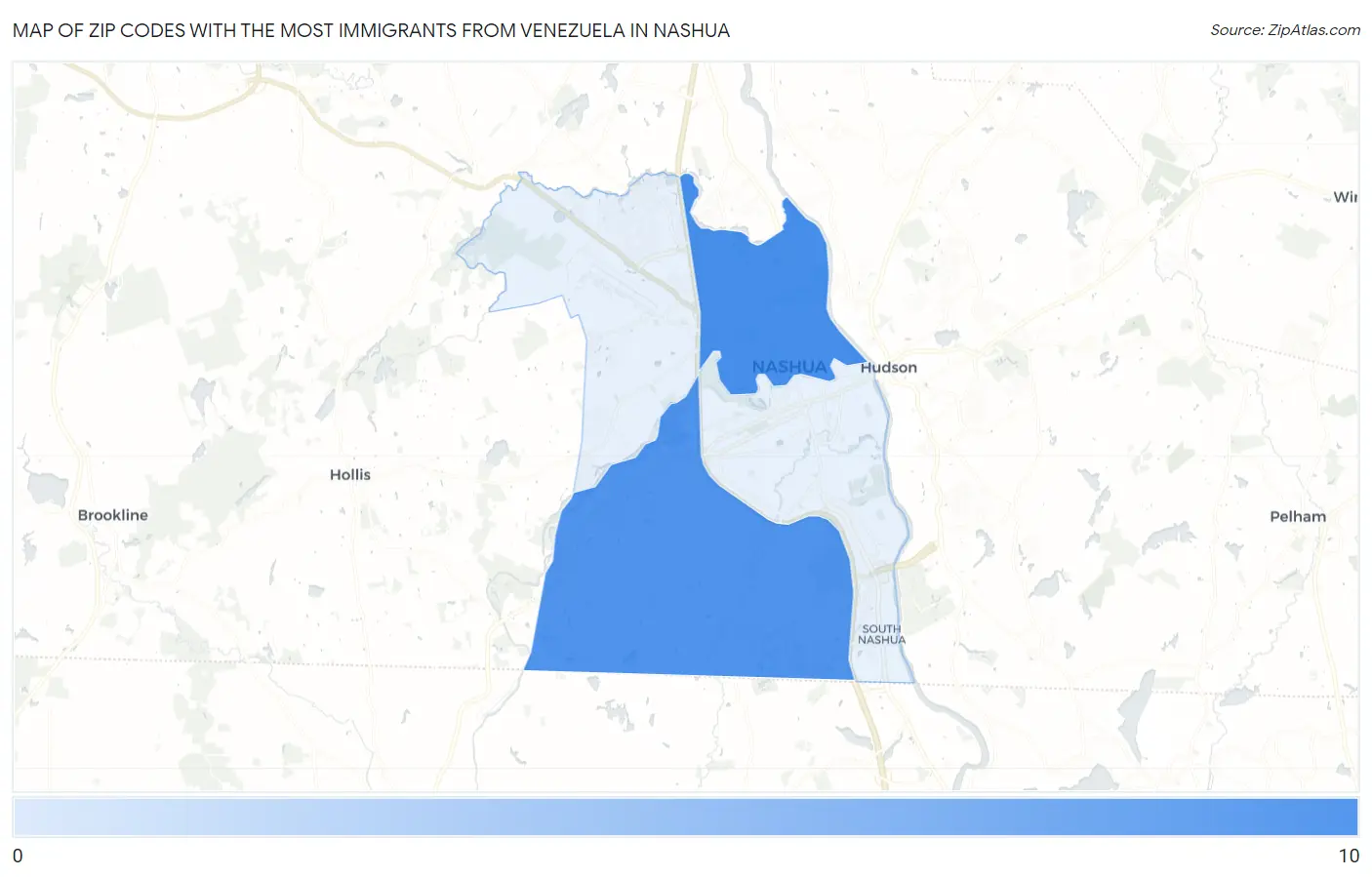 Zip Codes with the Most Immigrants from Venezuela in Nashua Map