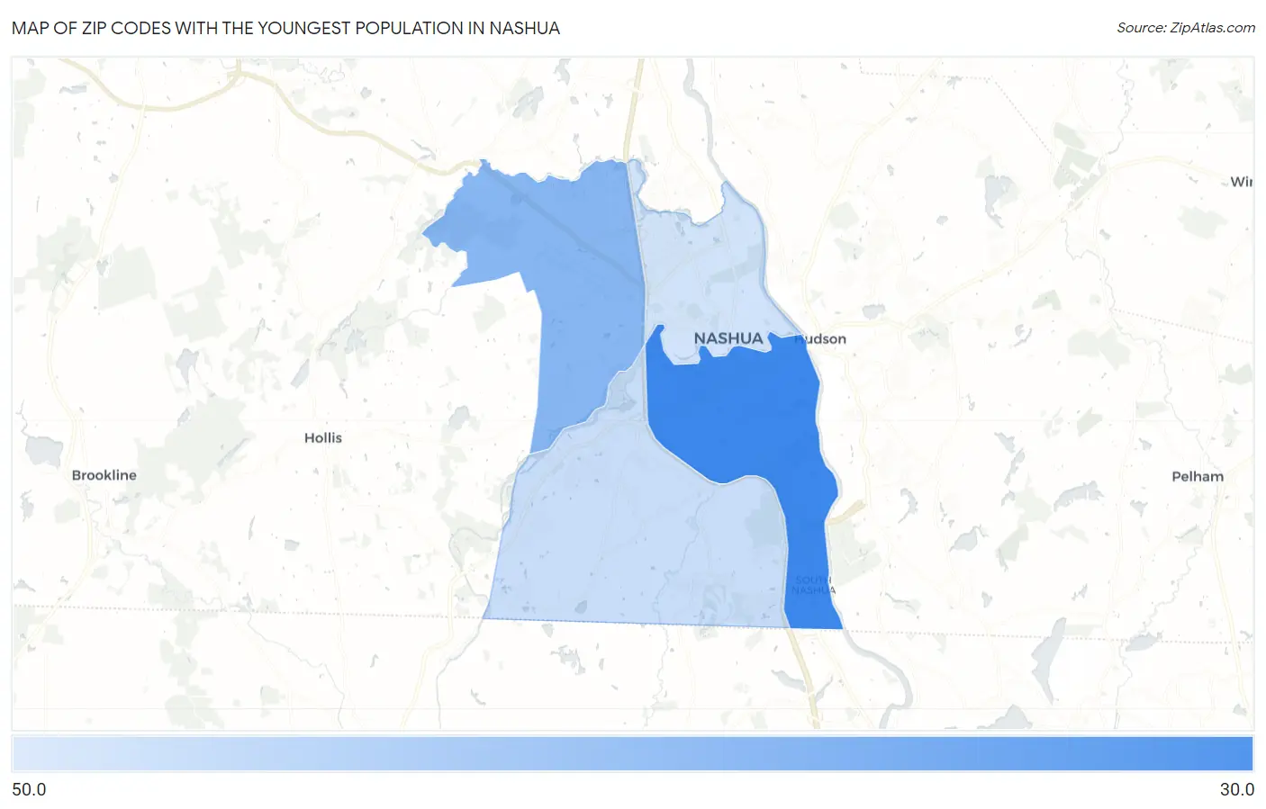 Zip Codes with the Youngest Population in Nashua Map