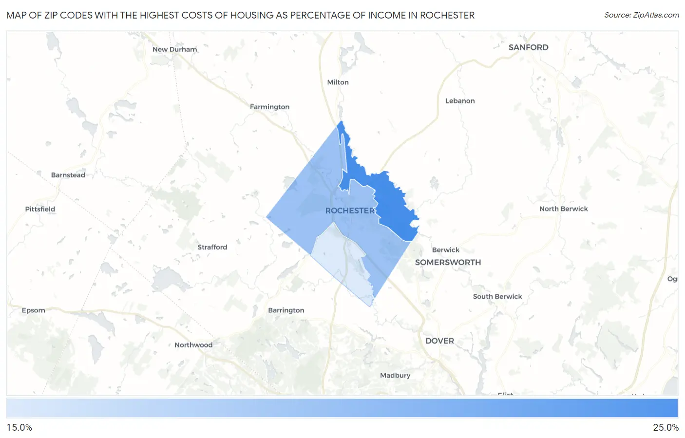 Zip Codes with the Highest Costs of Housing as Percentage of Income in Rochester Map