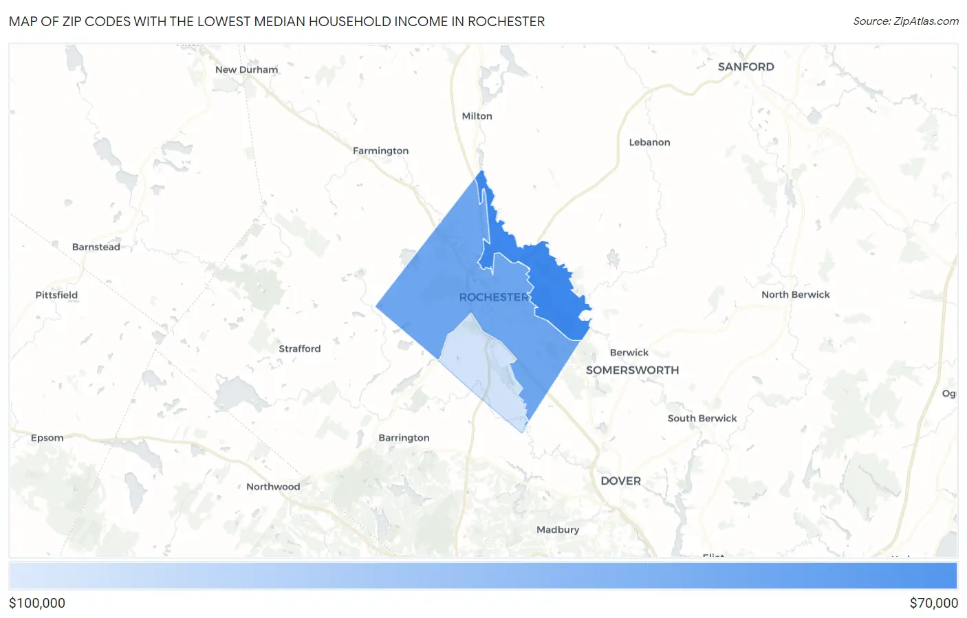 Zip Codes with the Lowest Median Household Income in Rochester Map