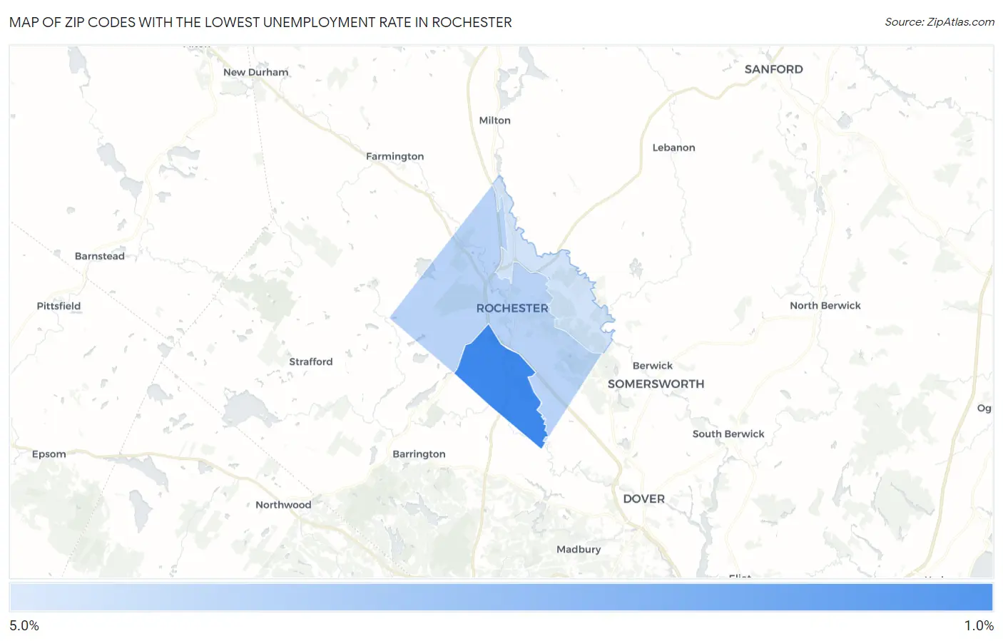 Zip Codes with the Lowest Unemployment Rate in Rochester Map