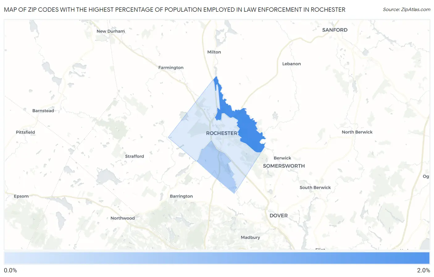 Zip Codes with the Highest Percentage of Population Employed in Law Enforcement in Rochester Map