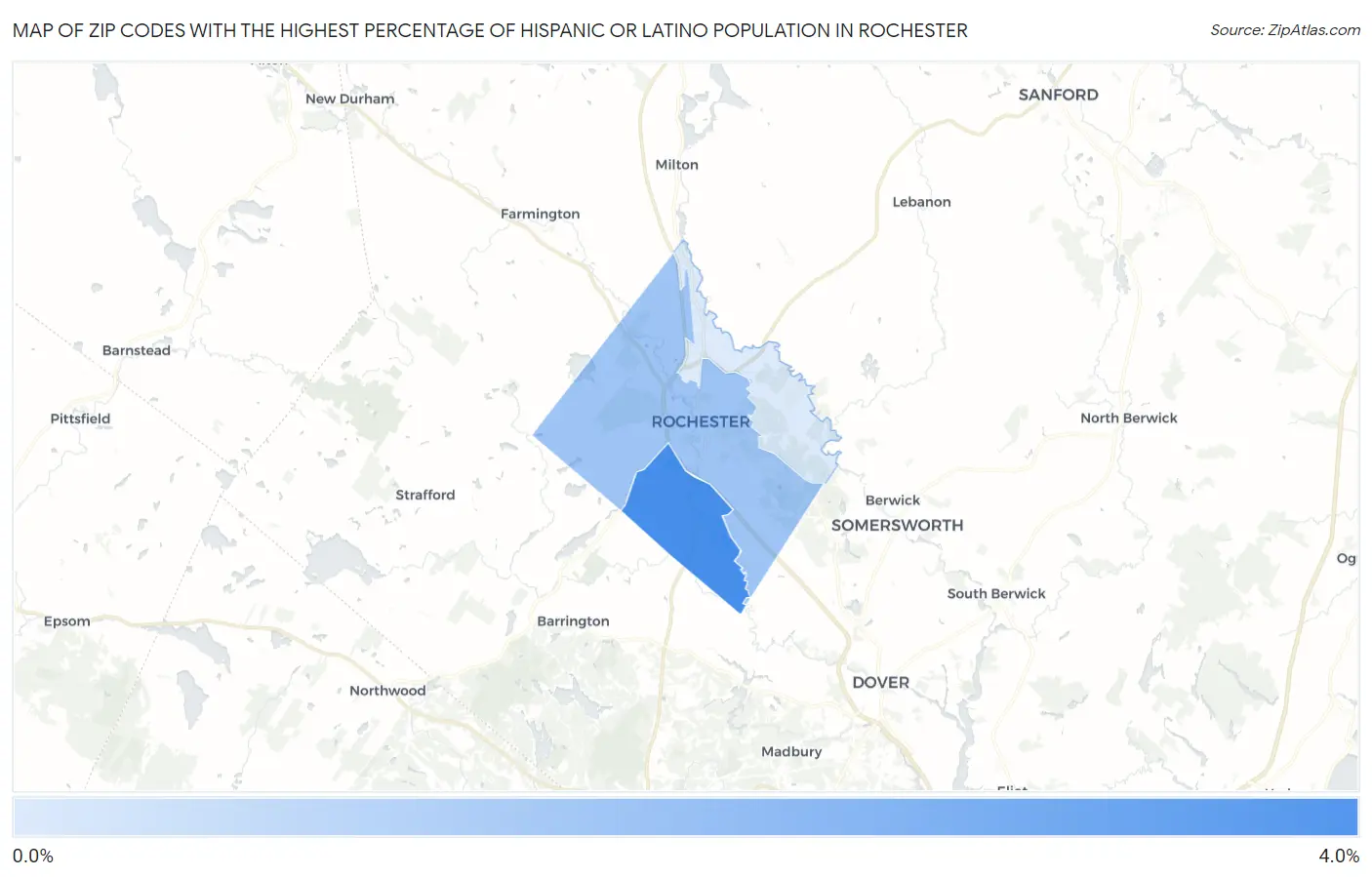 Zip Codes with the Highest Percentage of Hispanic or Latino Population in Rochester Map