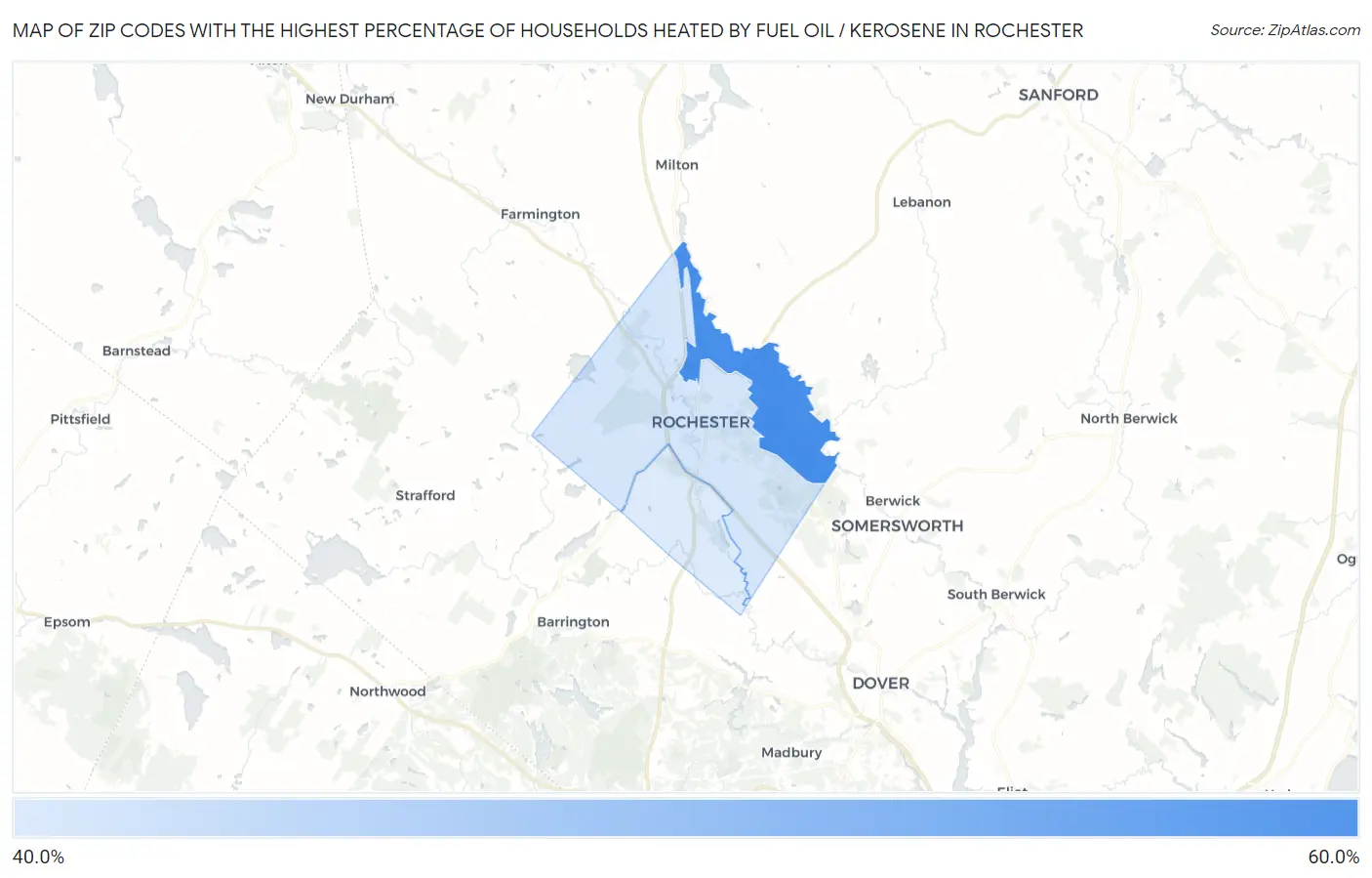 Zip Codes with the Highest Percentage of Households Heated by Fuel Oil / Kerosene in Rochester Map