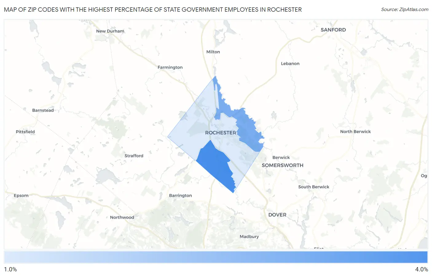 Zip Codes with the Highest Percentage of State Government Employees in Rochester Map