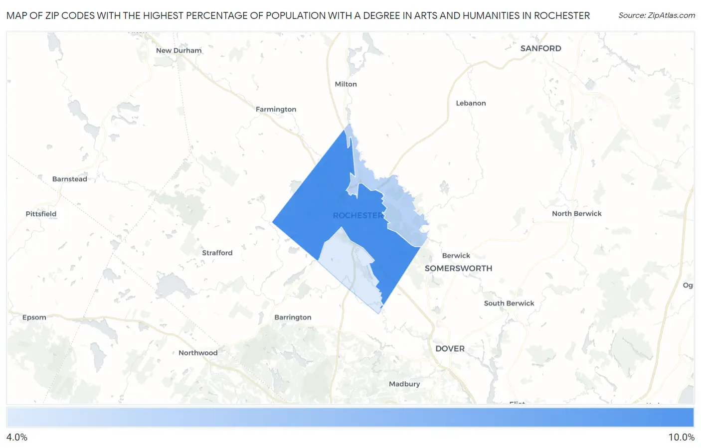 Zip Codes with the Highest Percentage of Population with a Degree in Arts and Humanities in Rochester Map