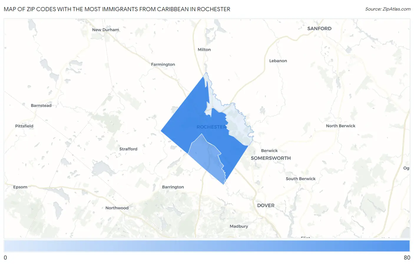 Zip Codes with the Most Immigrants from Caribbean in Rochester Map