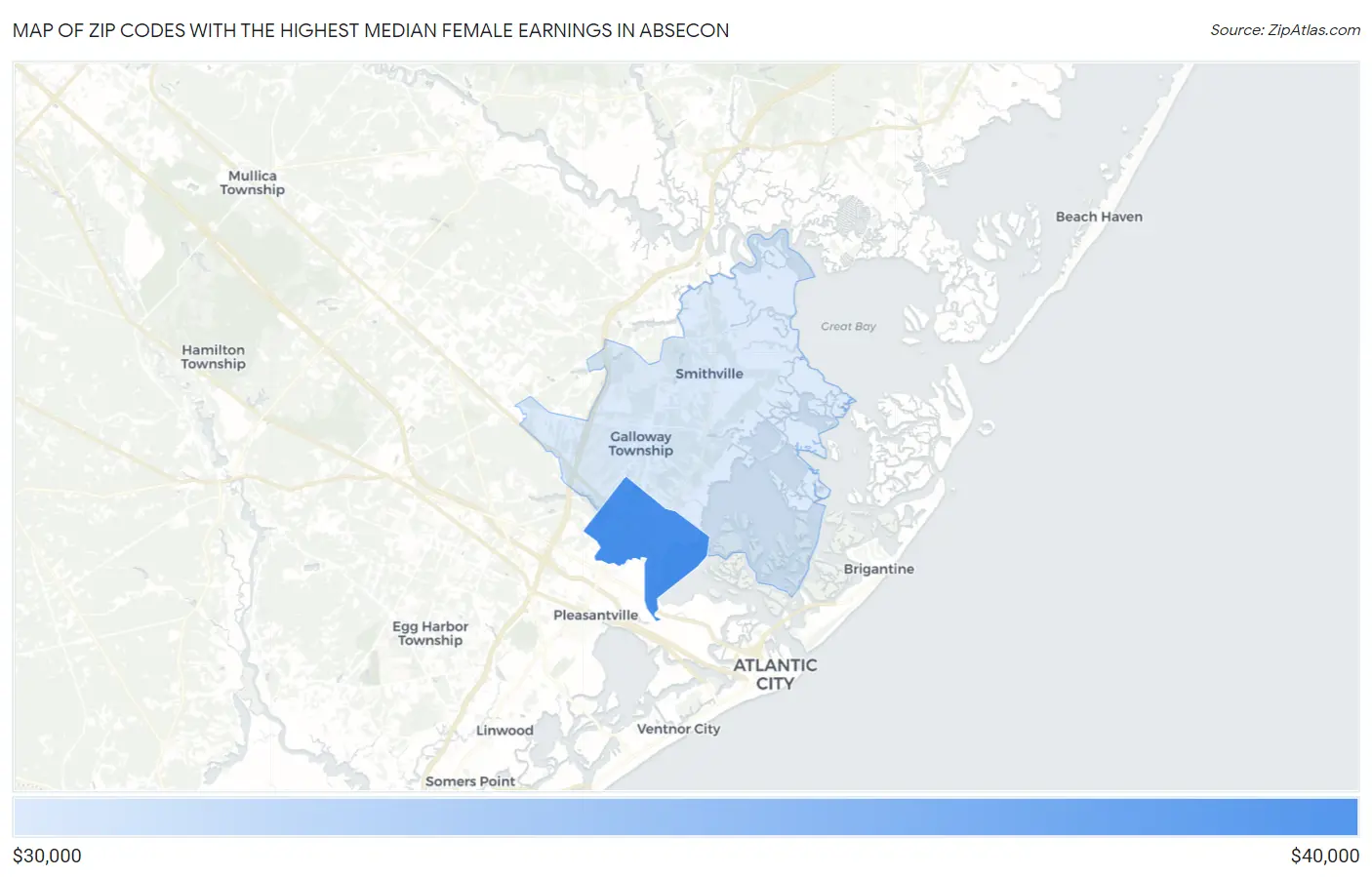 Zip Codes with the Highest Median Female Earnings in Absecon Map