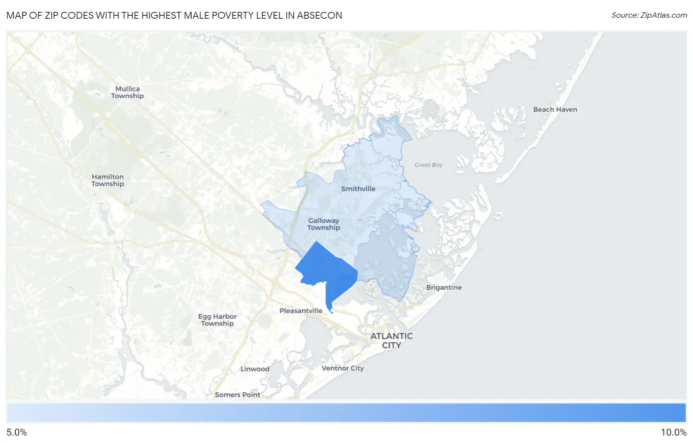 Zip Codes with the Highest Male Poverty Level in Absecon Map