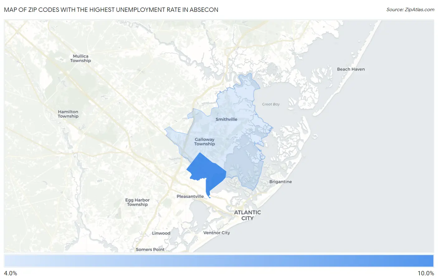 Zip Codes with the Highest Unemployment Rate in Absecon Map