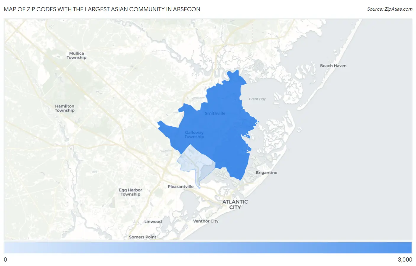 Zip Codes with the Largest Asian Community in Absecon Map