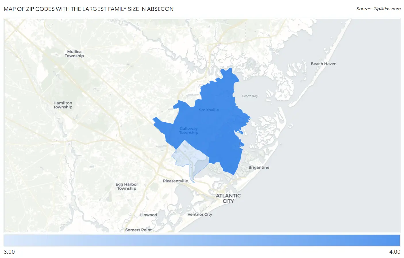 Zip Codes with the Largest Family Size in Absecon Map