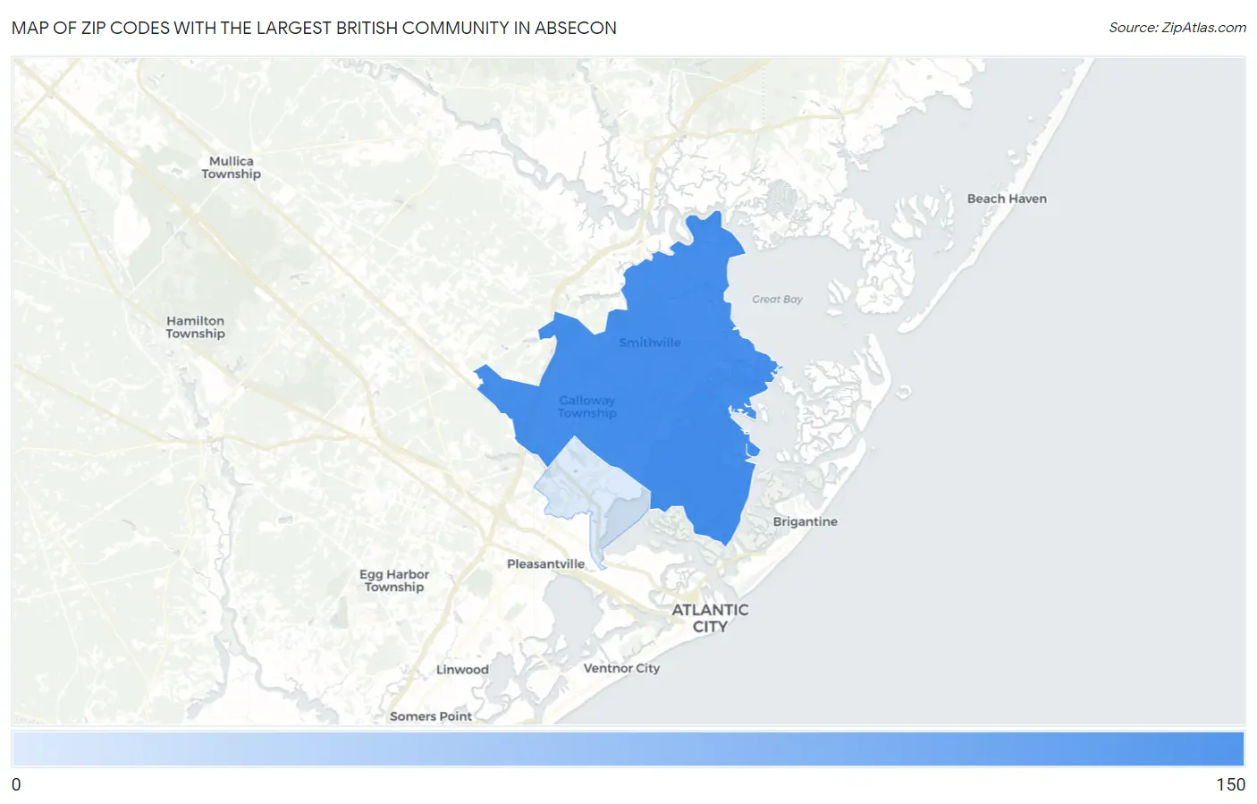 Zip Codes with the Largest British Community in Absecon Map