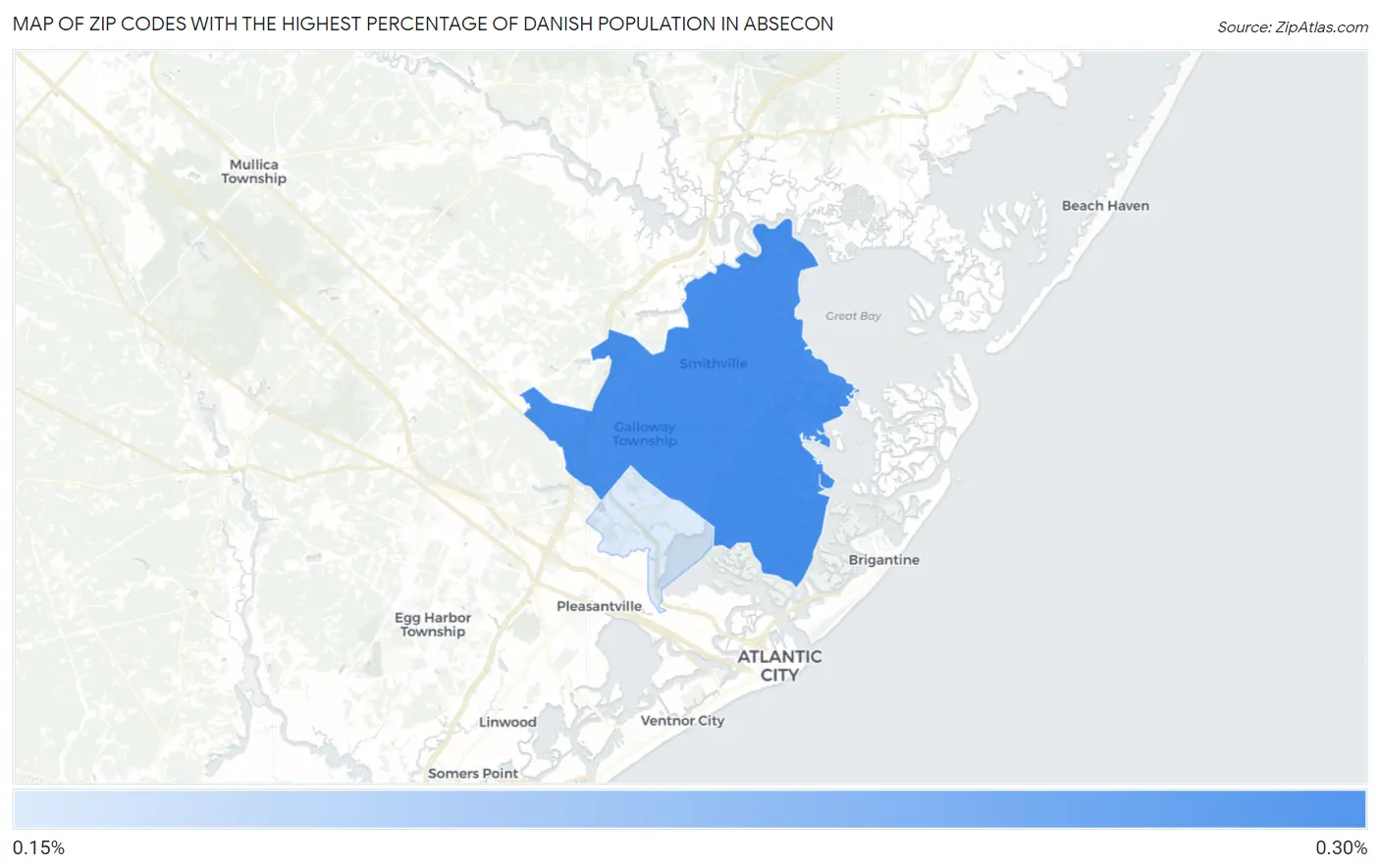 Zip Codes with the Highest Percentage of Danish Population in Absecon Map