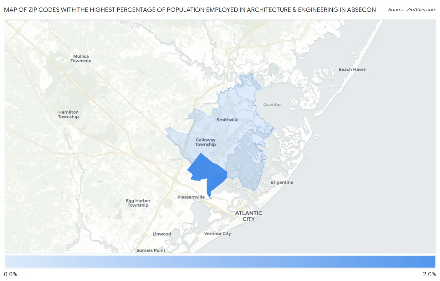 Zip Codes with the Highest Percentage of Population Employed in Architecture & Engineering in Absecon Map
