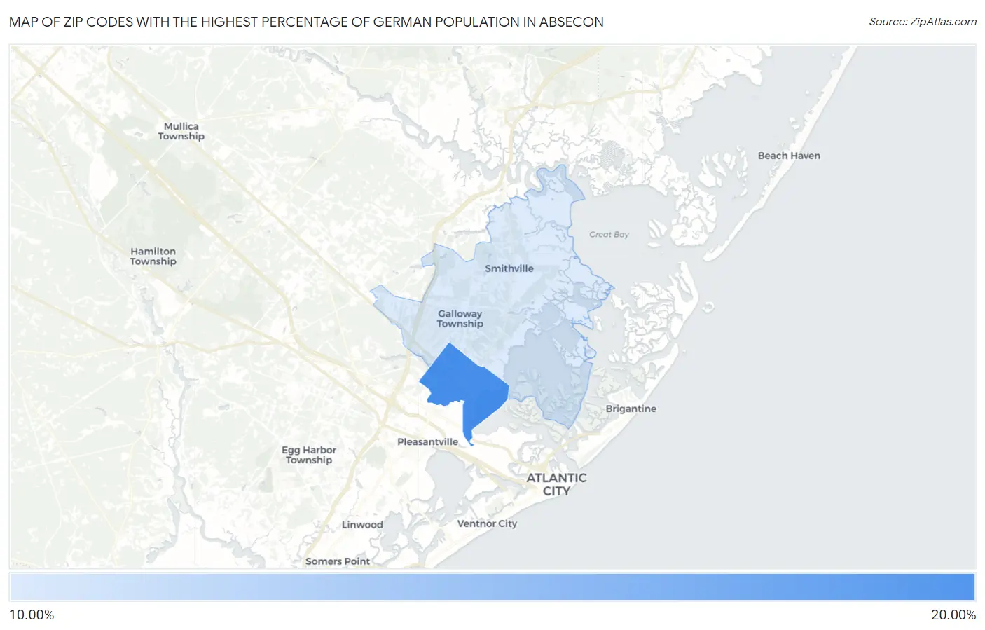 Zip Codes with the Highest Percentage of German Population in Absecon Map