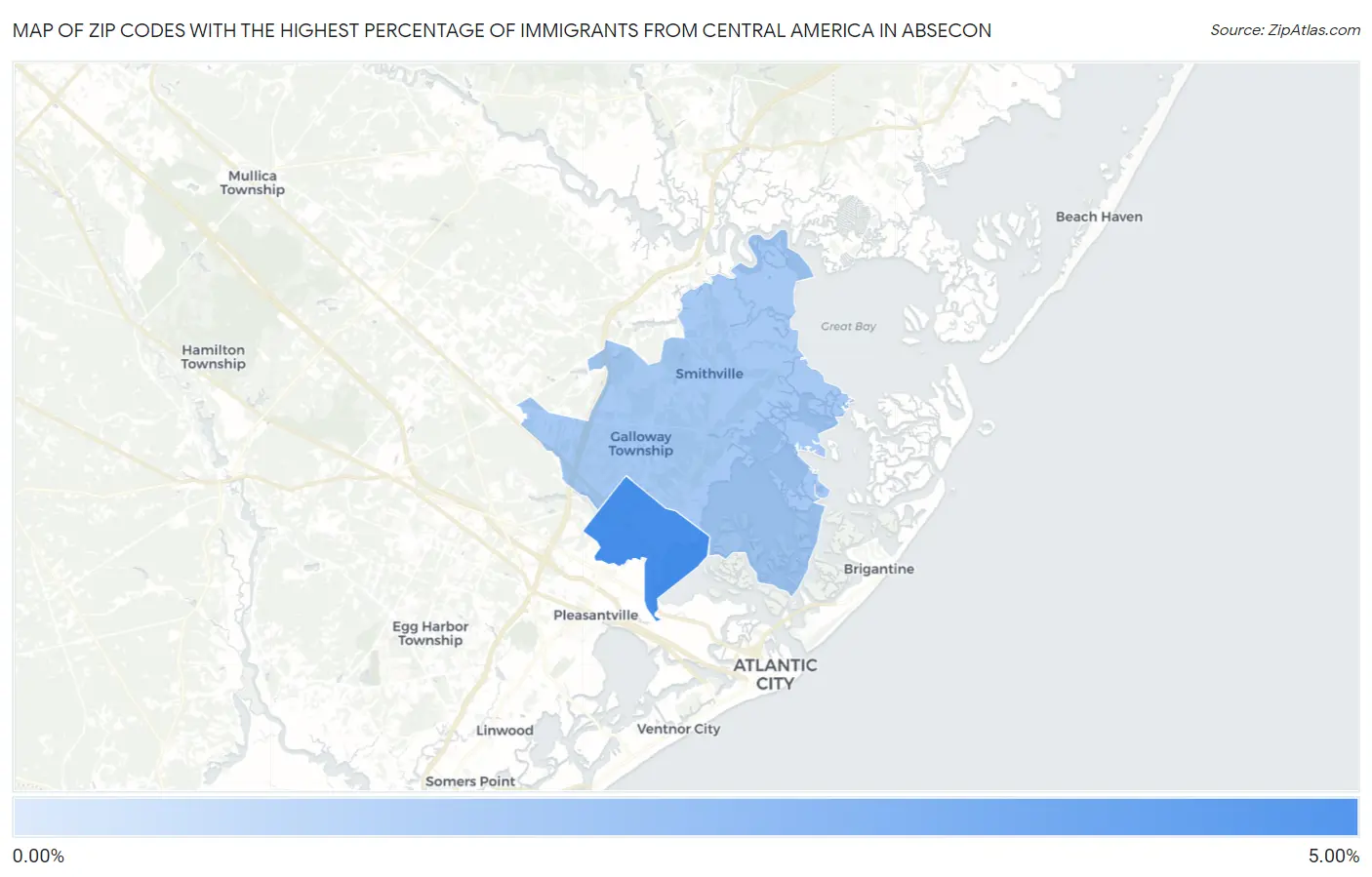Zip Codes with the Highest Percentage of Immigrants from Central America in Absecon Map