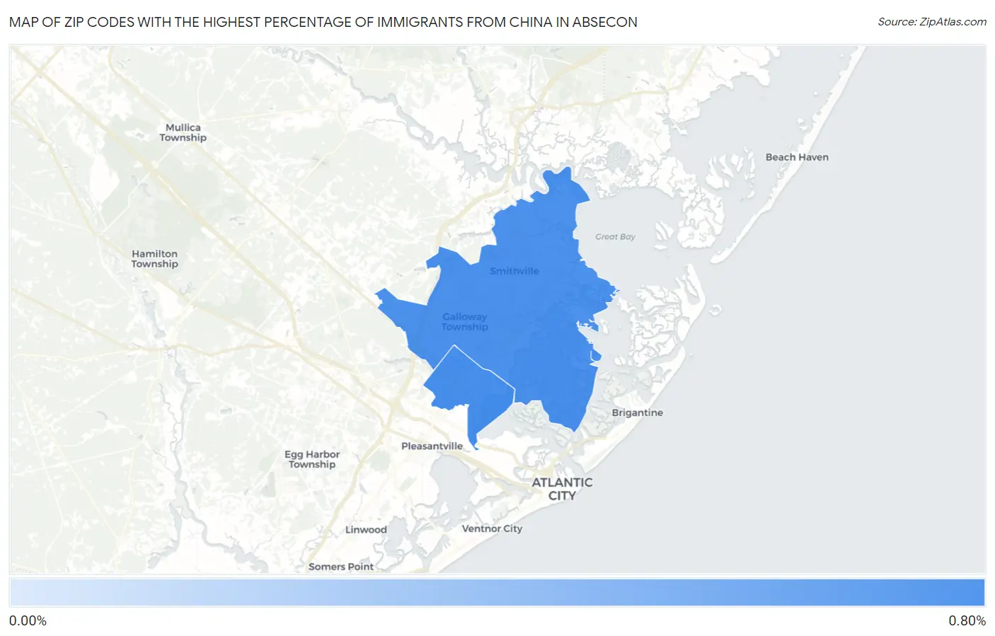 Zip Codes with the Highest Percentage of Immigrants from China in Absecon Map