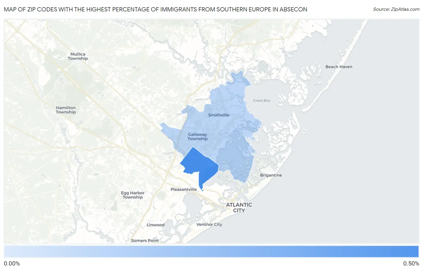 Zip Codes with the Highest Percentage of Immigrants from Southern Europe in Absecon Map