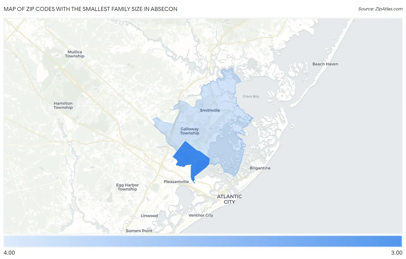 Zip Codes with the Smallest Family Size in Absecon Map