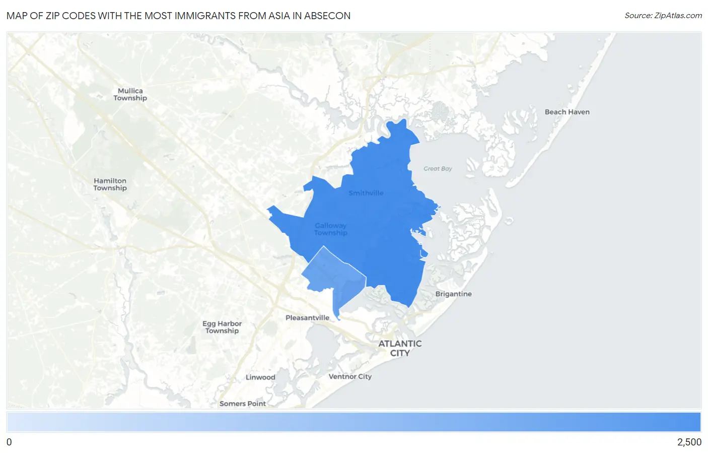 Zip Codes with the Most Immigrants from Asia in Absecon Map