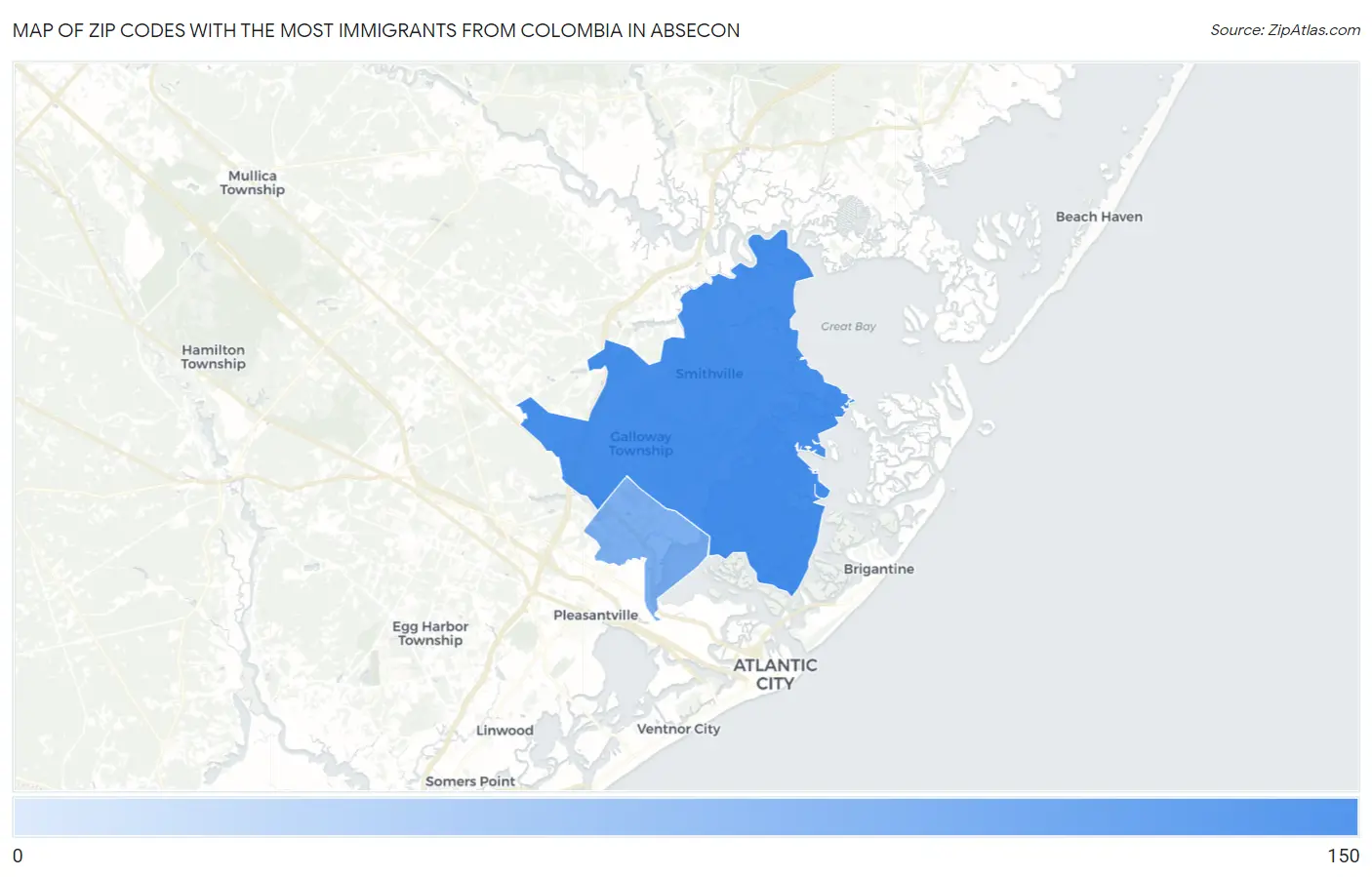 Zip Codes with the Most Immigrants from Colombia in Absecon Map
