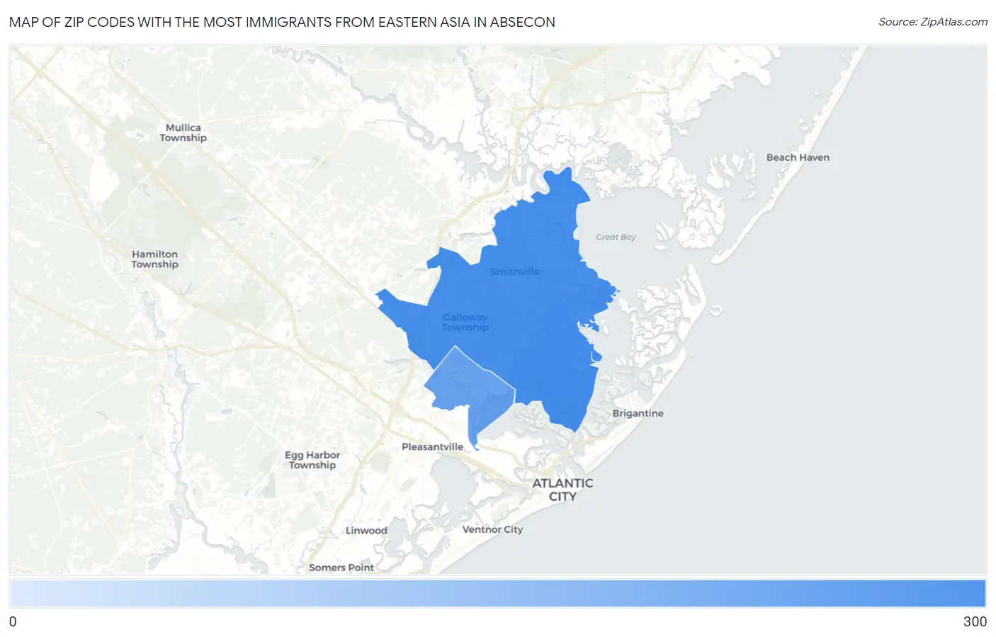 Zip Codes with the Most Immigrants from Eastern Asia in Absecon Map