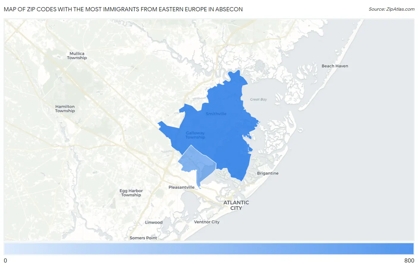 Zip Codes with the Most Immigrants from Eastern Europe in Absecon Map