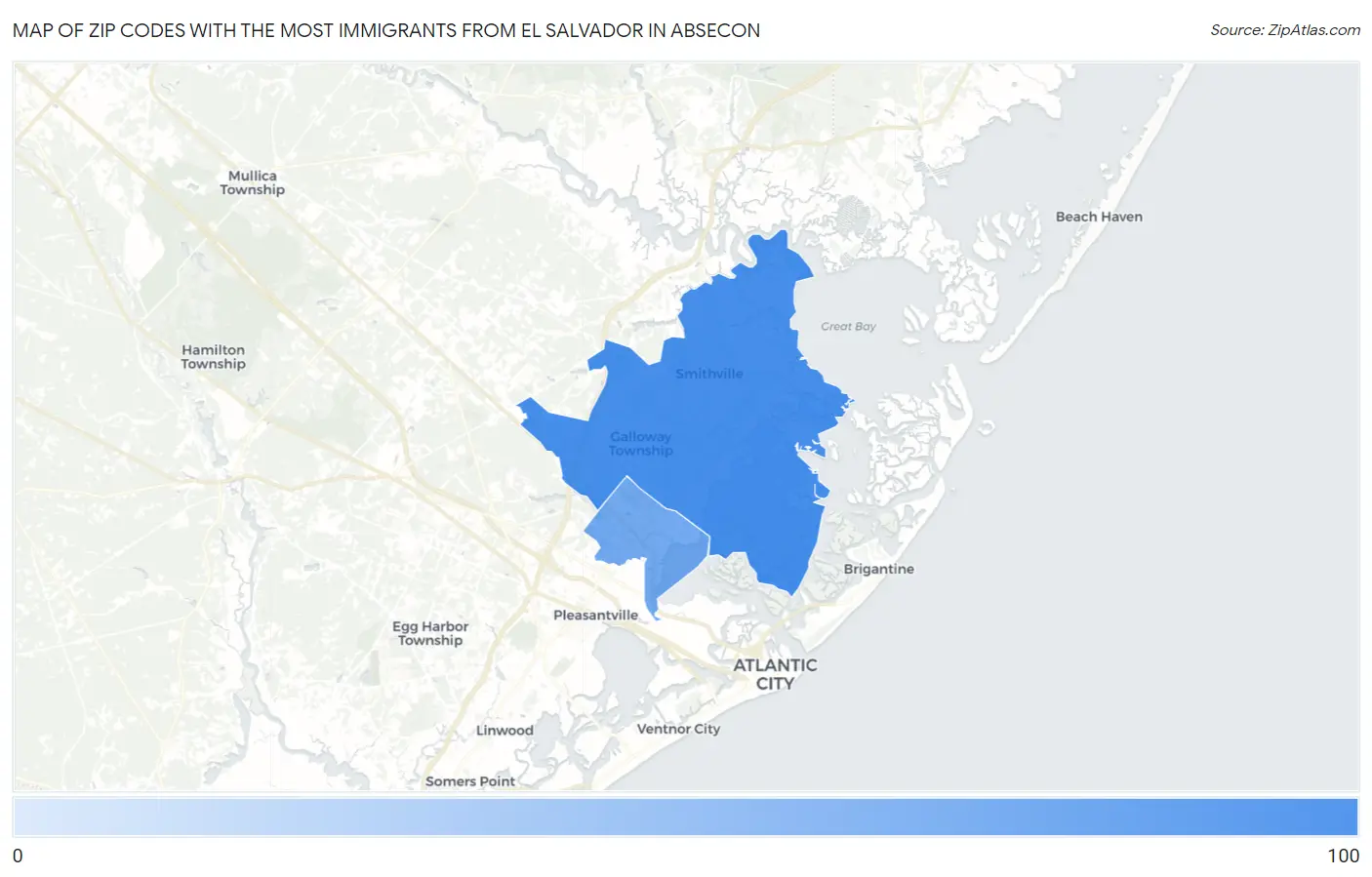 Zip Codes with the Most Immigrants from El Salvador in Absecon Map
