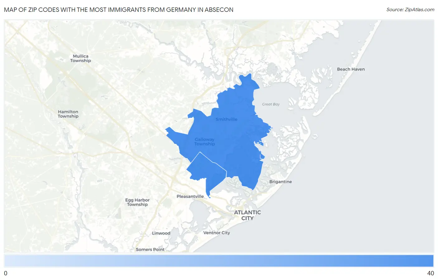Zip Codes with the Most Immigrants from Germany in Absecon Map