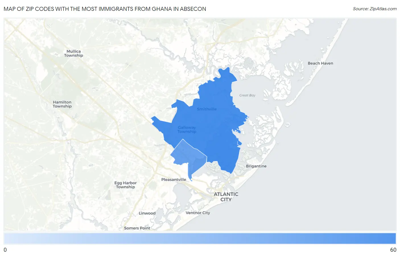 Zip Codes with the Most Immigrants from Ghana in Absecon Map