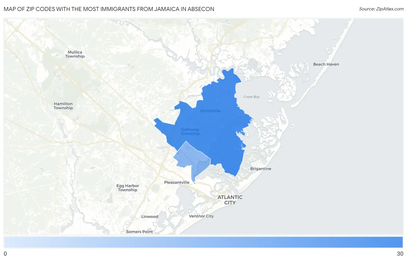 Zip Codes with the Most Immigrants from Jamaica in Absecon Map