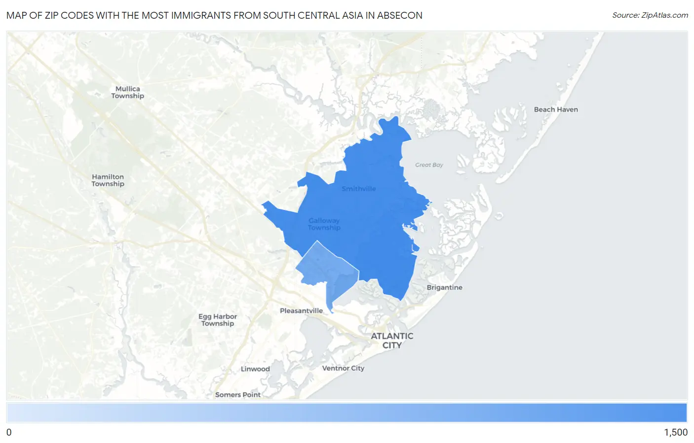 Zip Codes with the Most Immigrants from South Central Asia in Absecon Map