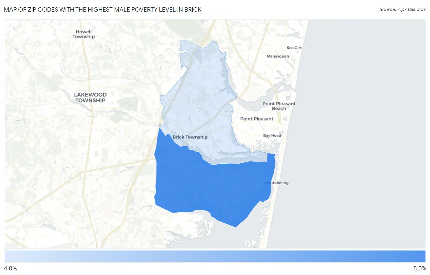 Zip Codes with the Highest Male Poverty Level in Brick Map
