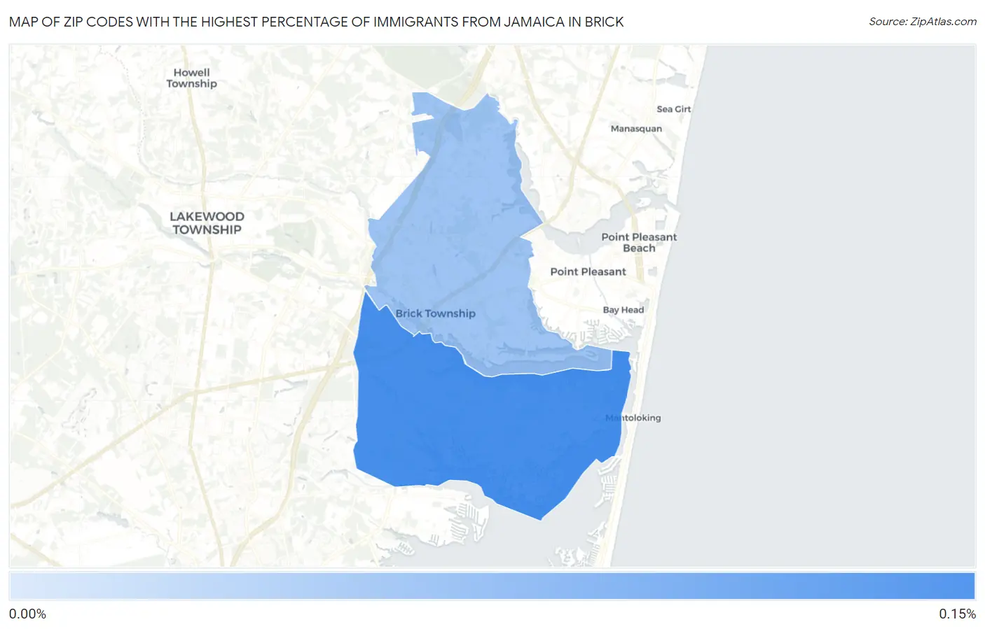 Zip Codes with the Highest Percentage of Immigrants from Jamaica in Brick Map