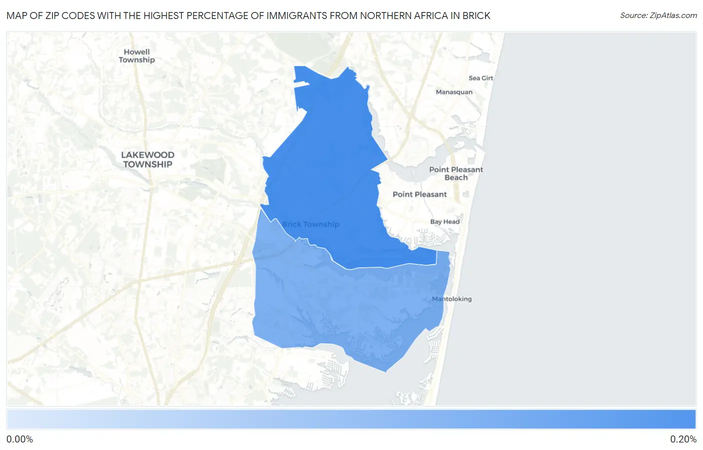 Zip Codes with the Highest Percentage of Immigrants from Northern Africa in Brick Map