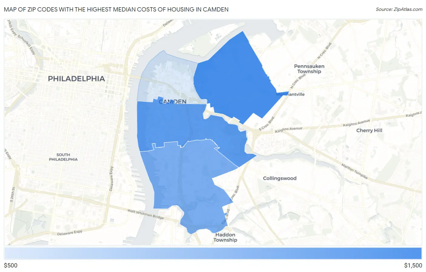 Zip Codes with the Highest Median Costs of Housing in Camden Map