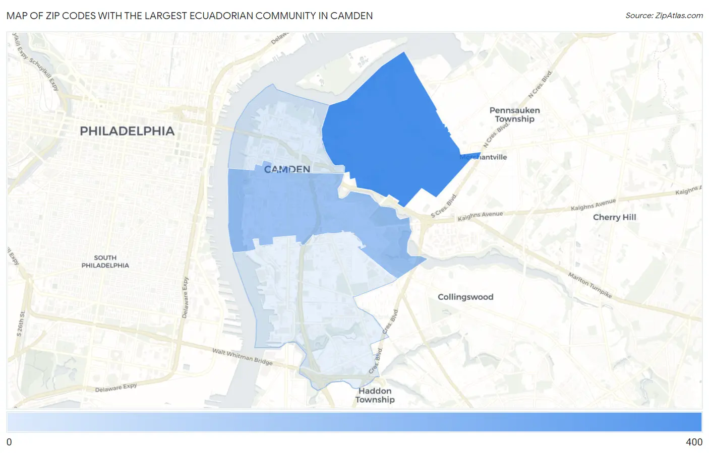 Zip Codes with the Largest Ecuadorian Community in Camden Map