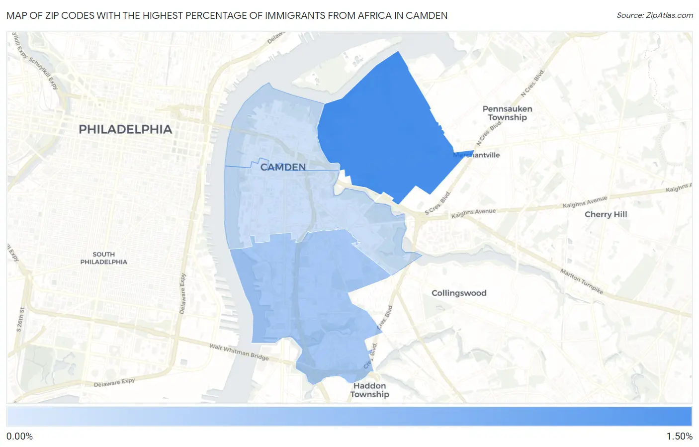 Zip Codes with the Highest Percentage of Immigrants from Africa in Camden Map