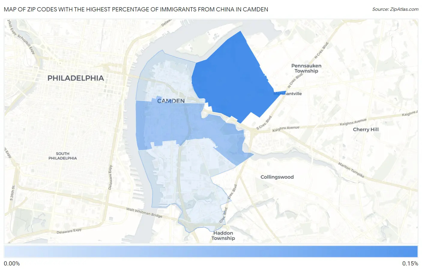 Zip Codes with the Highest Percentage of Immigrants from China in Camden Map