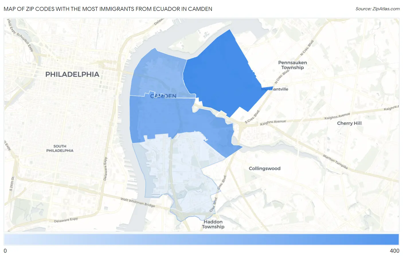 Zip Codes with the Most Immigrants from Ecuador in Camden Map