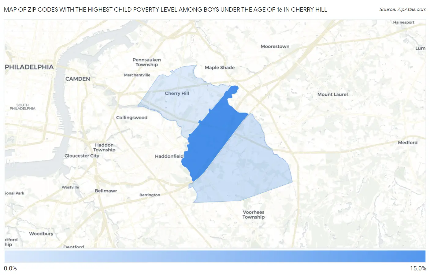 Zip Codes with the Highest Child Poverty Level Among Boys Under the Age of 16 in Cherry Hill Map